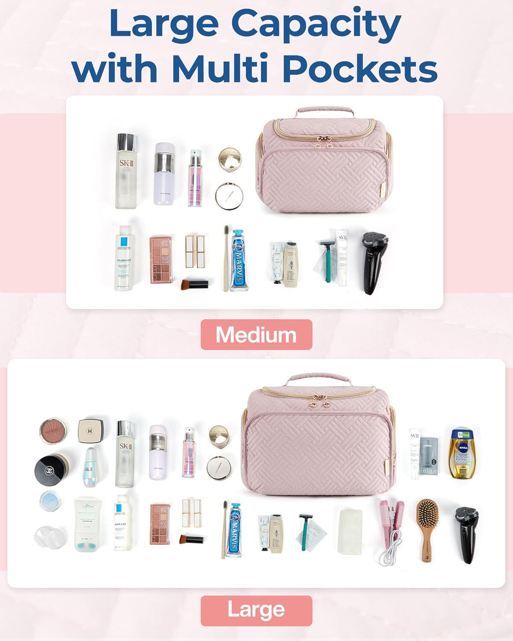  Large Wide-Open Travel Bag for Toiletries and makeups