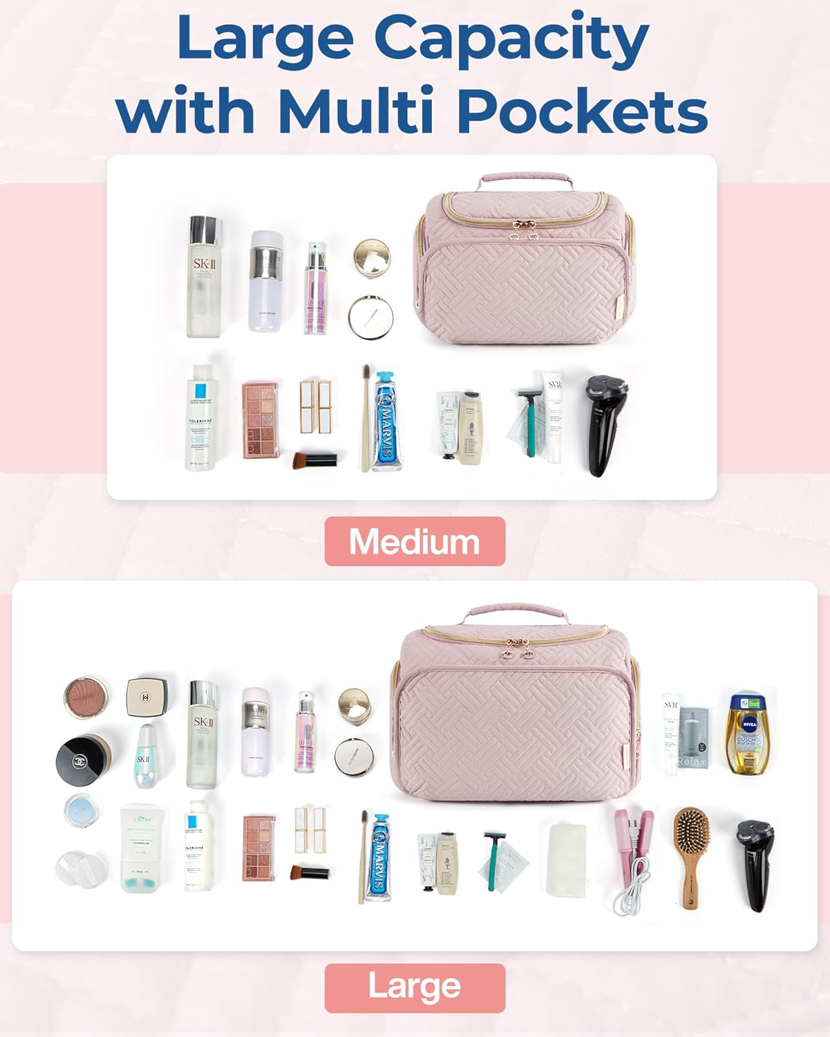  Large Wide-Open Travel Bag for Toiletries and makeups