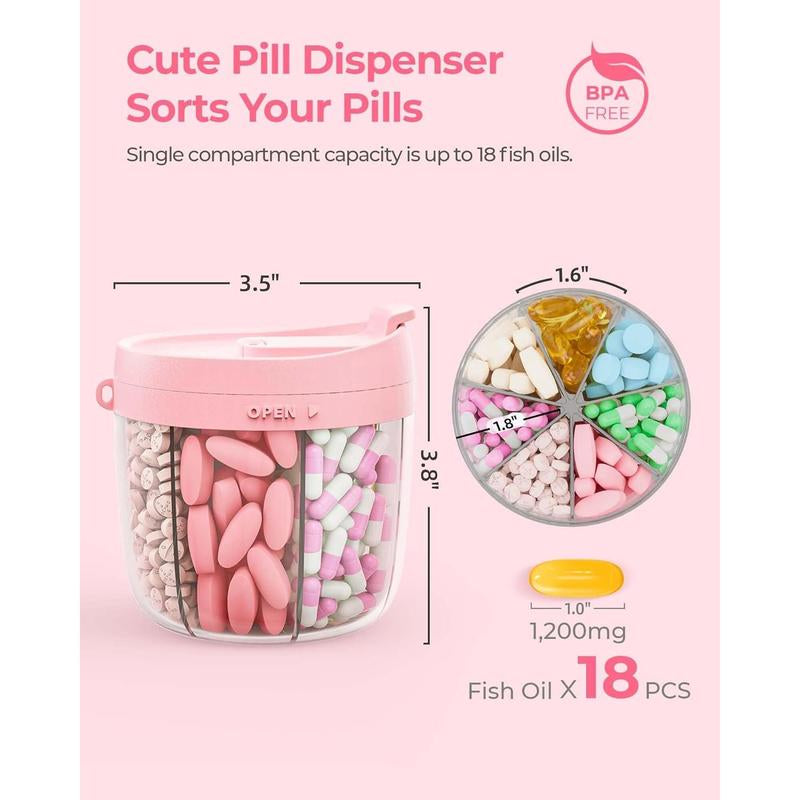 Portable Pill Bottle Organizer with Wide Opening for Easy Use, Anti-Mix Pill Organizer for Travel, Bpa-Free Pill Container