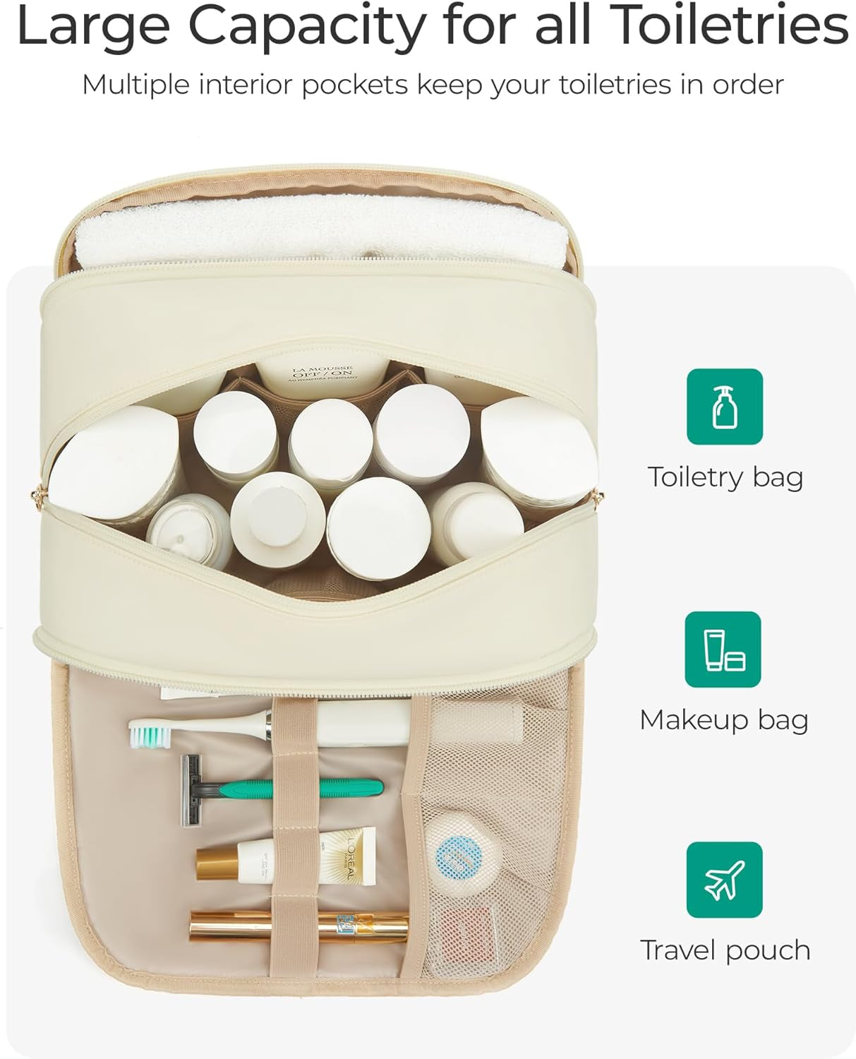  Large Wide-Open Travel Bag for Toiletries, Puffy Makeup Cosmetic 