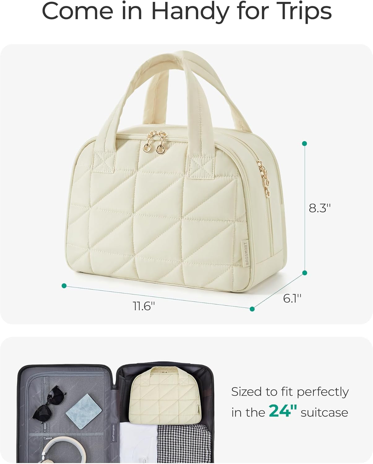  Large Wide-Open Travel Bag for Toiletries, Puffy Makeup Cosmetic 