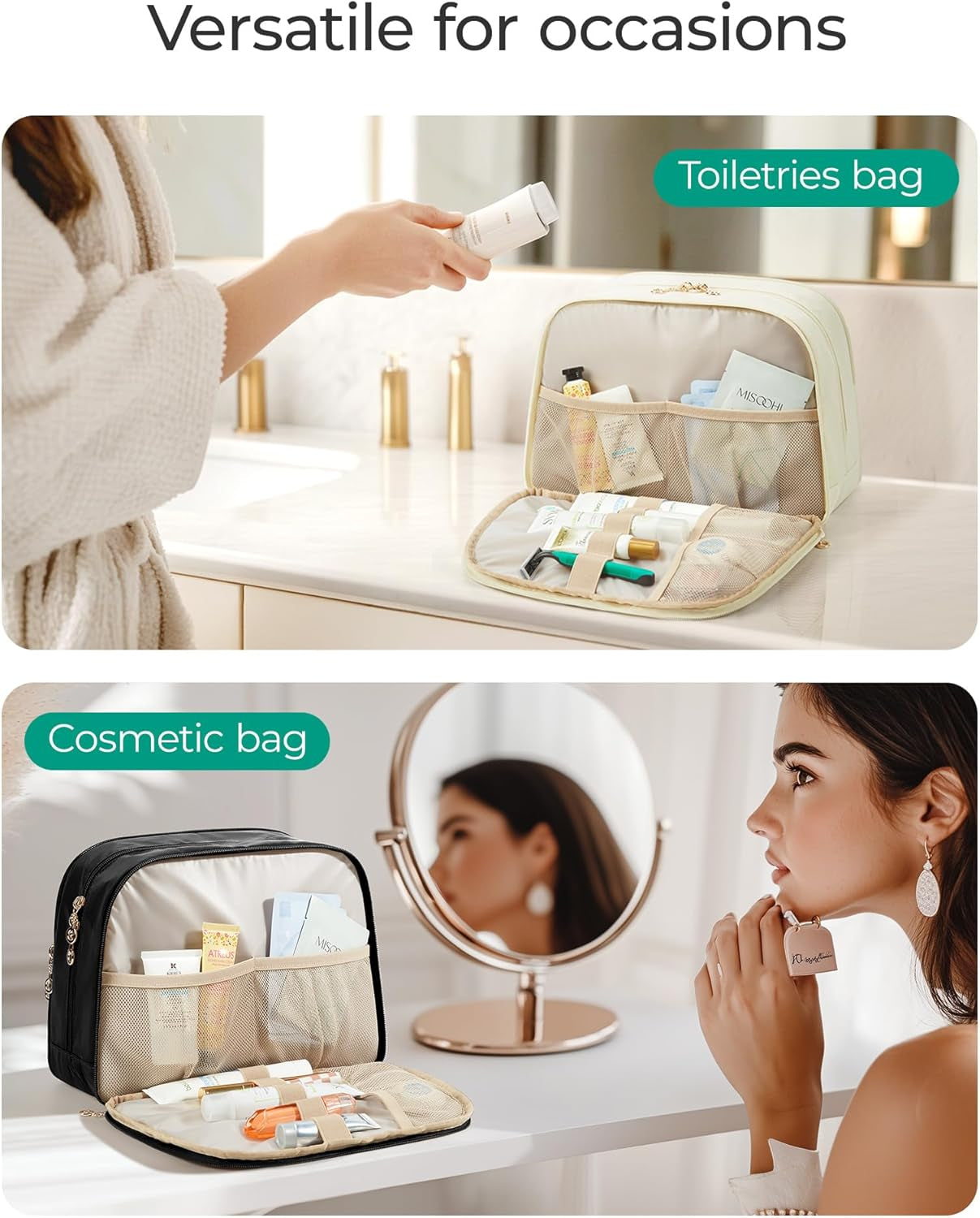  Large Wide-Open Travel Bag for Toiletries, Puffy Makeup Cosmetic 