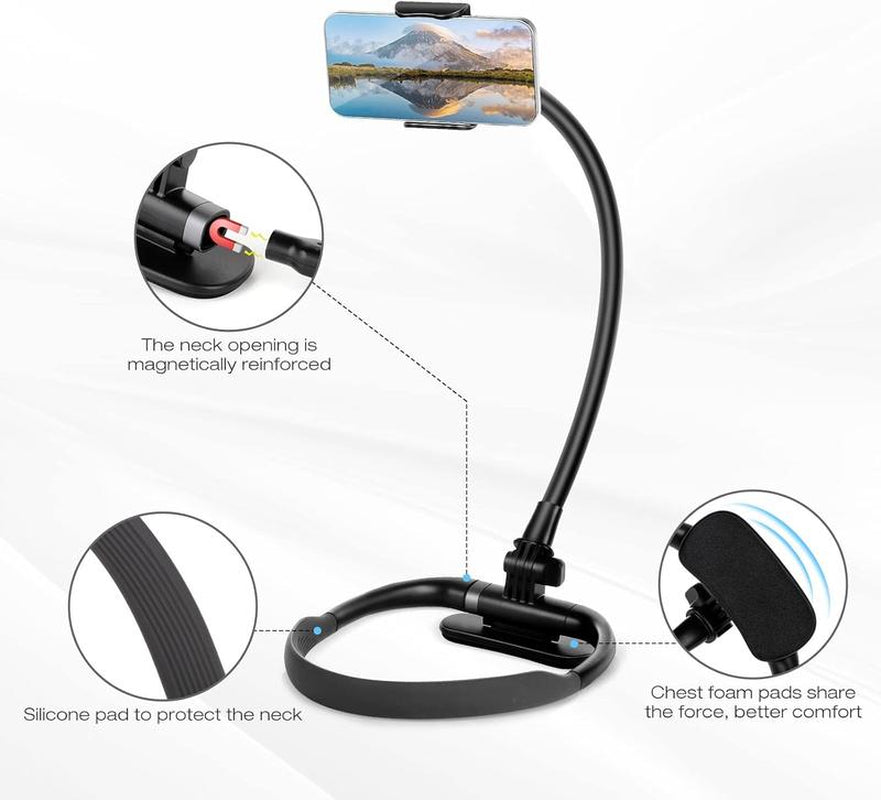 Neck Cell Phone Holder, Hand Free Flexible Gooseneck Phone Holder for Bed, Neck Phone Holder Pov/Vlog Selfie Mount 
