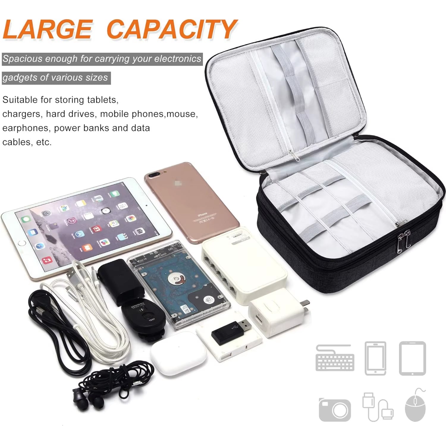 Waterproof travel electronics bag organizer