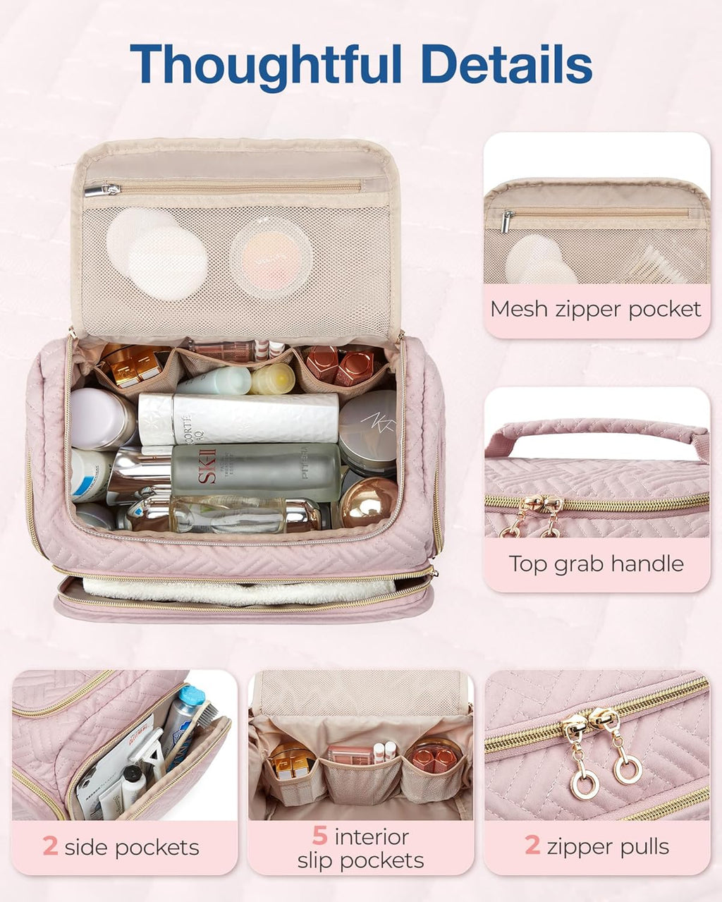  Large Wide-Open Travel Bag for Toiletries and makeups
