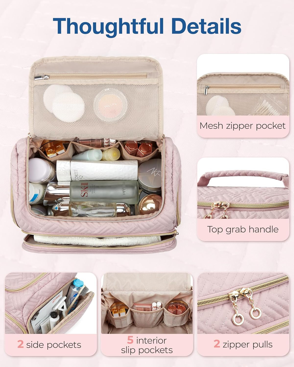  Large Wide-Open Travel Bag for Toiletries and makeups