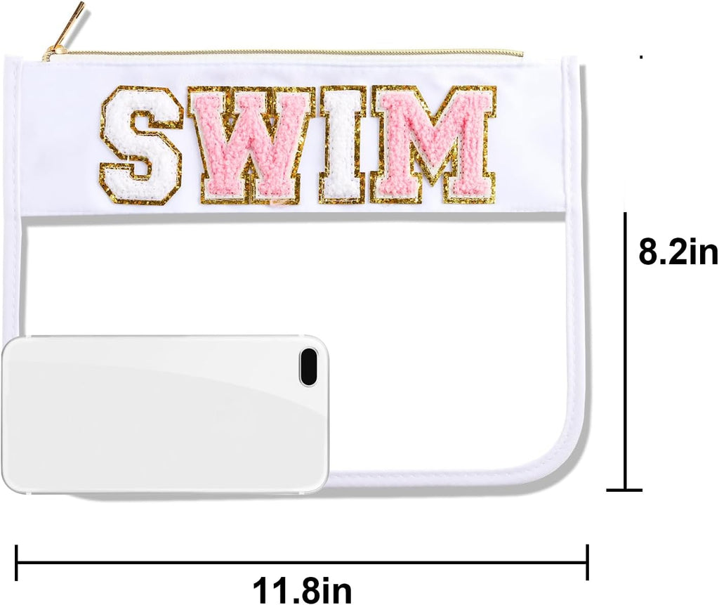 Preppy Chenille Swim Pouch - Waterproof Clear Cosmetic Bag for Beach & Pool | Go-to Gear