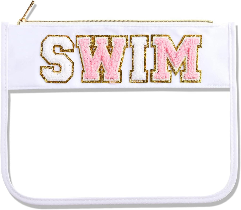 Preppy Chenille Swim Pouch - Waterproof Clear Cosmetic Bag for Beach & Pool | Go-to Gear