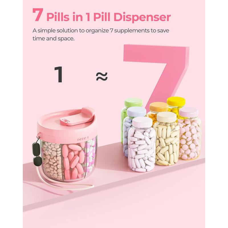 Portable Pill Bottle Organizer with Wide Opening for Easy Use, Anti-Mix Pill Organizer for Travel, Bpa-Free Pill Container