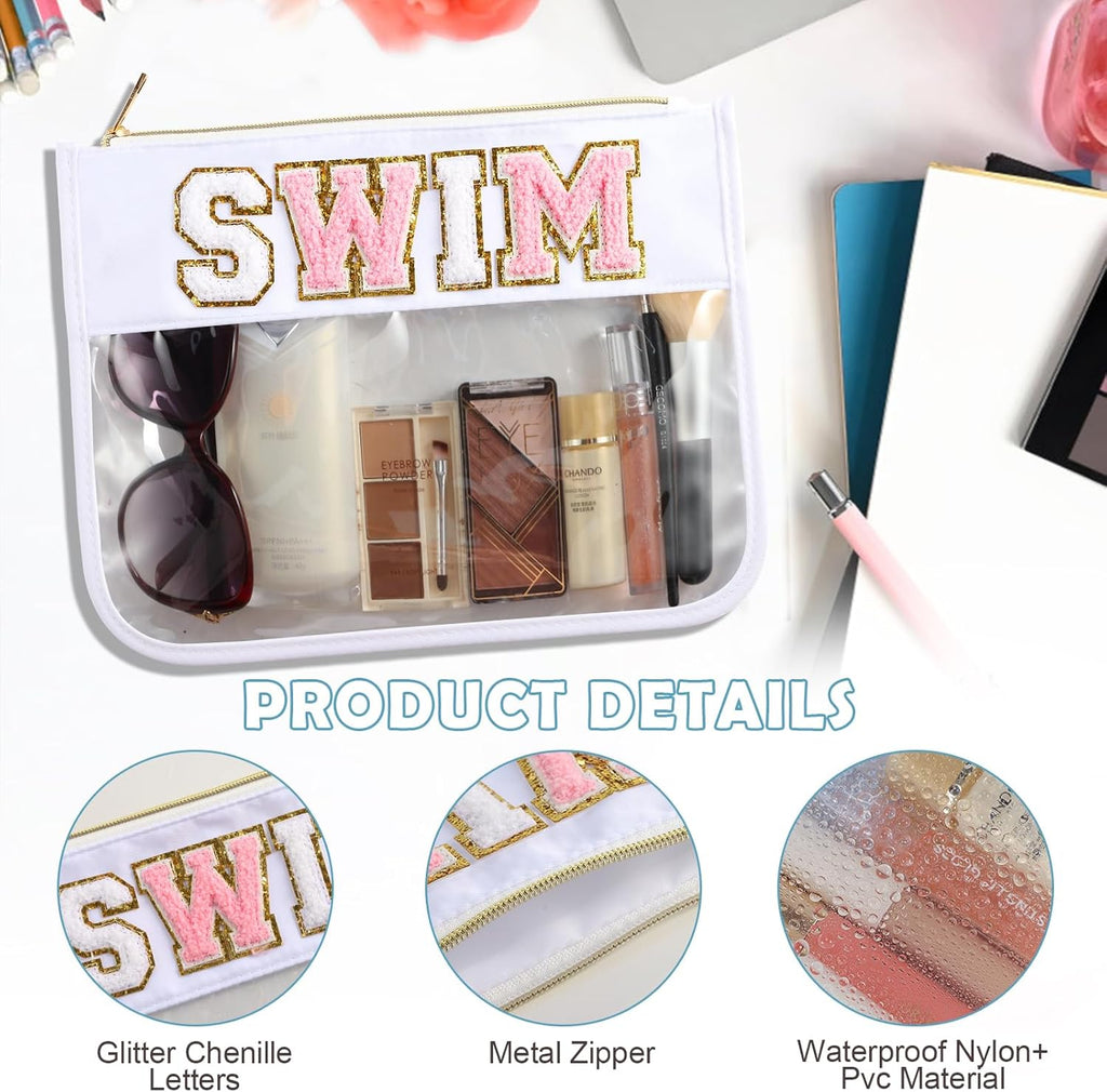Preppy Chenille Swim Pouch - Waterproof Clear Cosmetic Bag for Beach & Pool | Go-to Gear