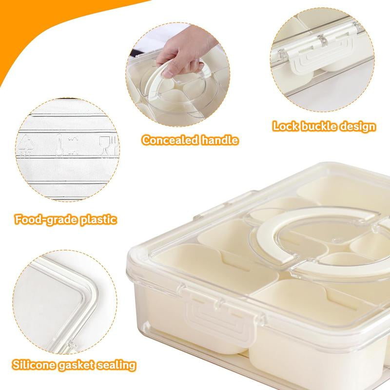 Snackle Box Container: Divided Serving Tray with Lid and Handle, Includes 8 Compartments for Dry Fruit Snack Box, Fruit Tray Great for Travel, Party